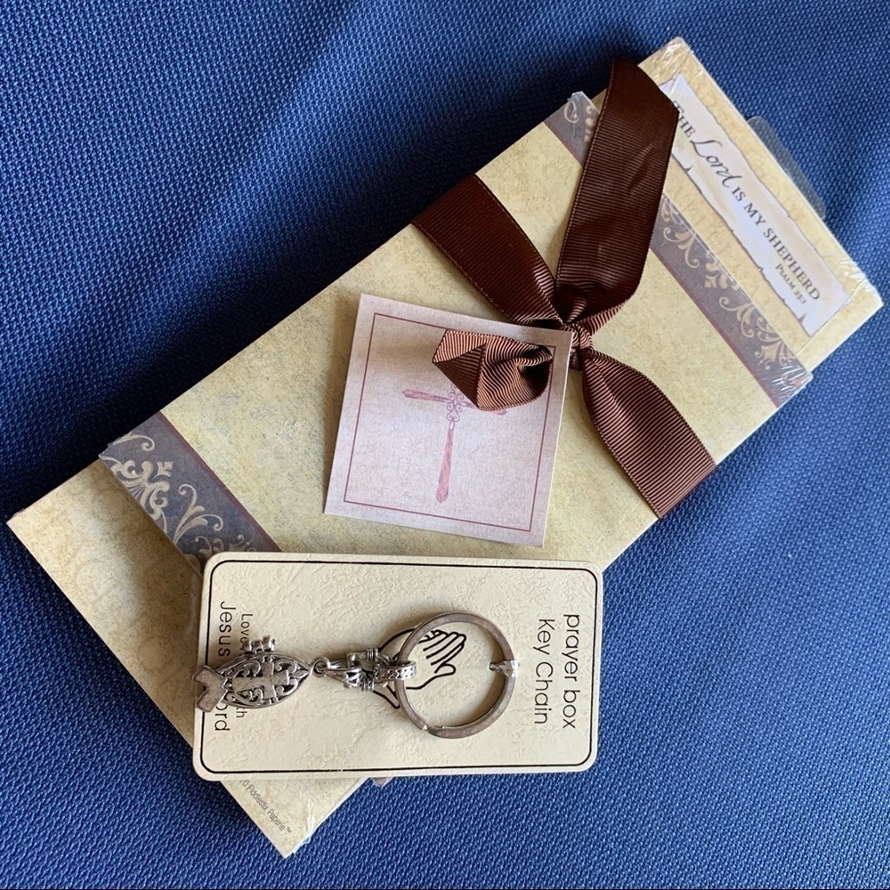 Silver Prayer Box Locket Keychain Notepads Stationery Gift Set